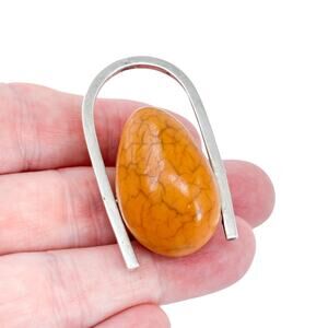 Egg Yolk Baltic Amber Modernist Pendant | Vintage Sterling Silver 925